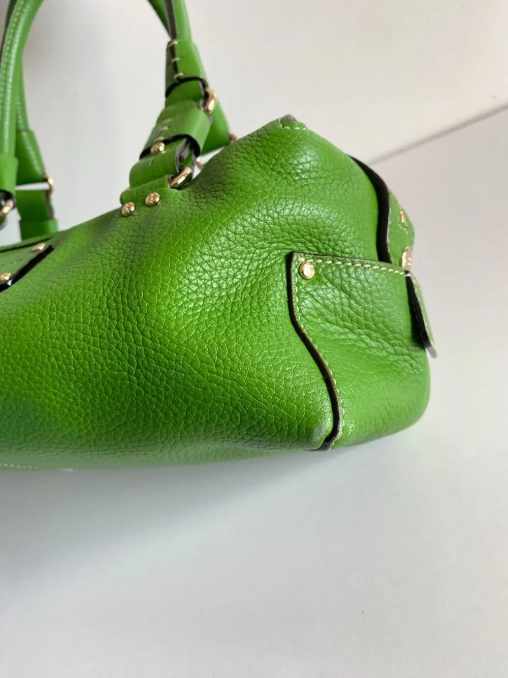 Kate Spade New York Green Leather Satchel Handbag Silver Hardware Y2K Vintage